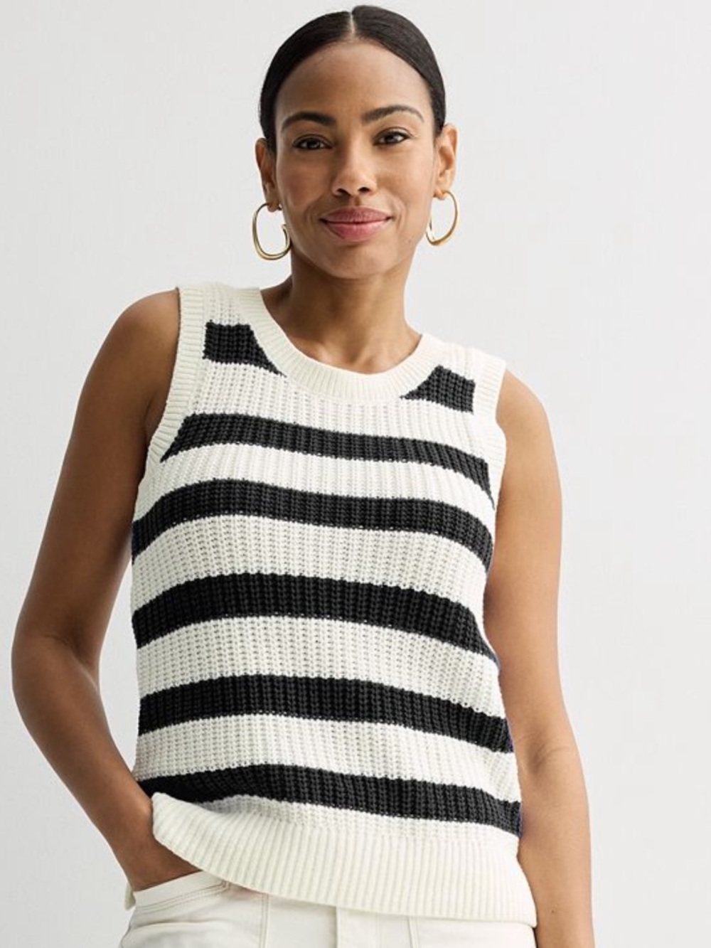 NWOT Sonoma Goods For Life Sleeveless Black & White Striped Knit Tank Women's PM
